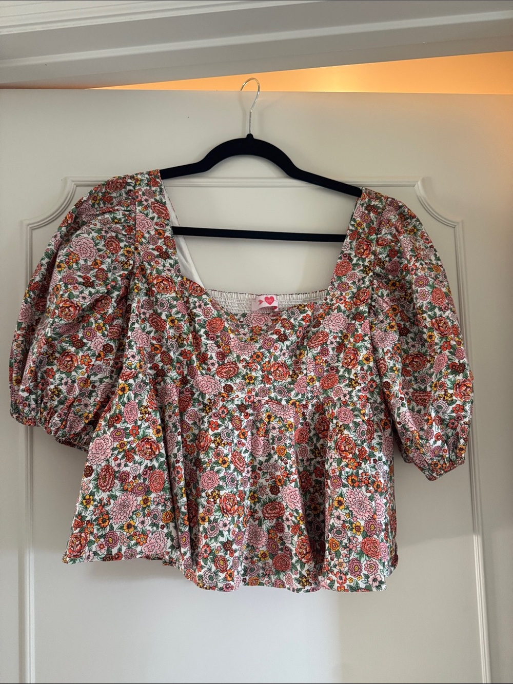 Buddy Love Pink Multi Floral Puff-Sleeve Square Neck Top
